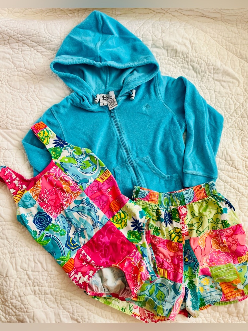 Vintage Lilly Pulitzer Swim Suit, Shorts and Hoodie Set White Label Party Patch